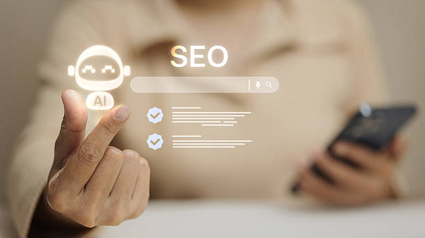 artificial intelligence ai seo optimization and digital marketing - motor de busca imagens e fotografias de stock