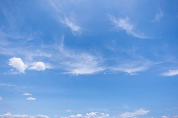 istock Panoramic view of clear blue sky and clouds, Blue sky background with tiny clouds. White fluffy clouds in the blue sky. Captivating stock photo featuring the mesmerizing beauty of the sky and clouds. 2250636073