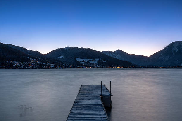 Dawn in Bad Wiessee at lake Tegernsee, Bavaria, Germany, in winter
