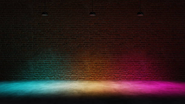 istock Brick Wall With Blue, Yellow, Purple Lights 2250643158
