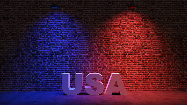 istock Brown brick wall background with spot lighting effect. Blue, red 2250643369