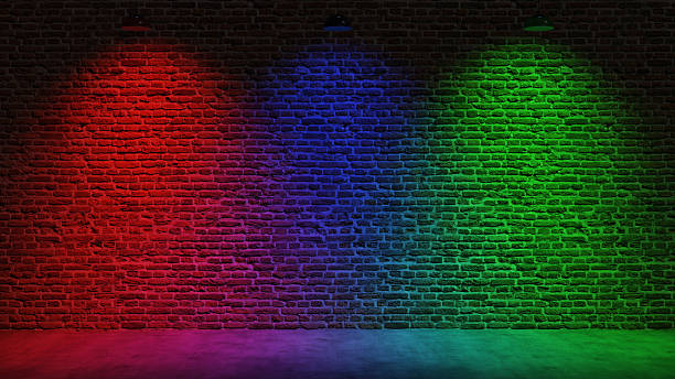 istock Brown brick wall background with spot lighting effect. Blue, red 2250643429