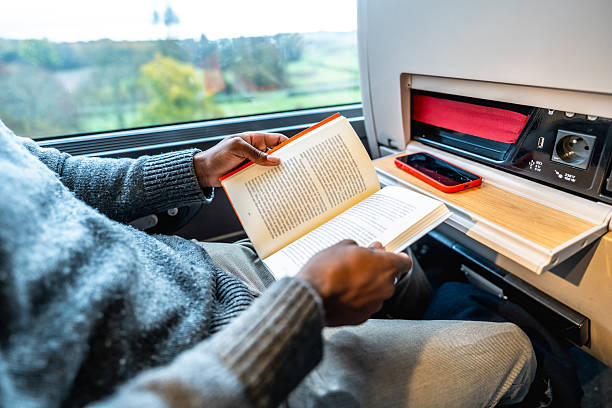 istock Man enjoying reading book during train travel 2250656806