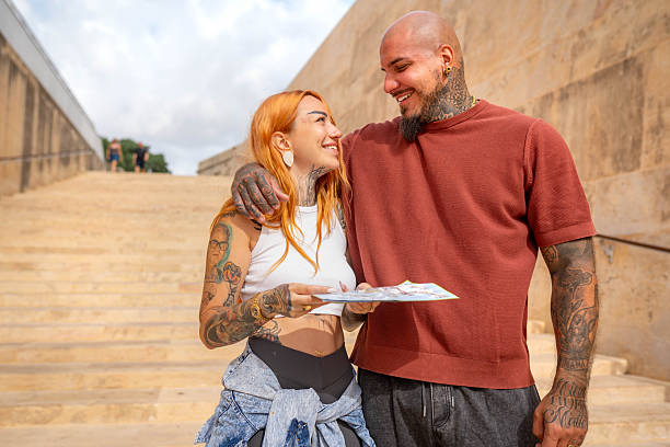 Couple of attractive tourists visiting beautiful Valletta