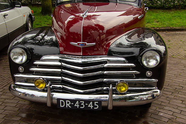Buenos Aires, Argentina - Dec 7, 2024: Old gray shiny 1948 Chevrolet Fleetmaster coupe two door at a classic car show in a parking lot