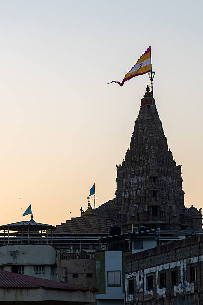 istock sacred dwarkadish temple architecture framed by glowing sunrise 2250683439
