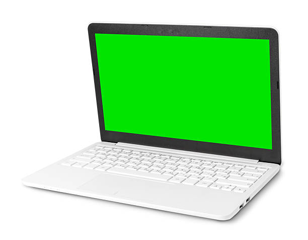 Laptop displays a green screen, ideal for graphic design or video editing purposes.