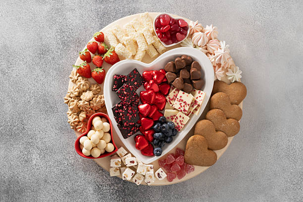 istock Charcuterie Valentines Day board with chocolate sweets. 2250696977
