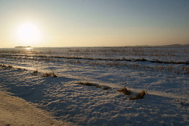 Badrzychowice, Poland. View of the surrounding fields in winter. A village in Poland located in the Świętokrzyskie Voivodeship, Busko County, and Nowy Korczyn Commune. Until 1954, it was the seat of the Grotniki Commune. From 1975 to 1998, the village administratively belonged to the Kielce Voivodeship. The green tourist trail from Wiślica to Grochowiska passes through the village.