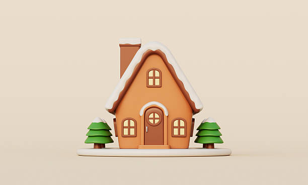 istock Cozy Winter Snowy House with Tree. 3D Rendering. 2250705723