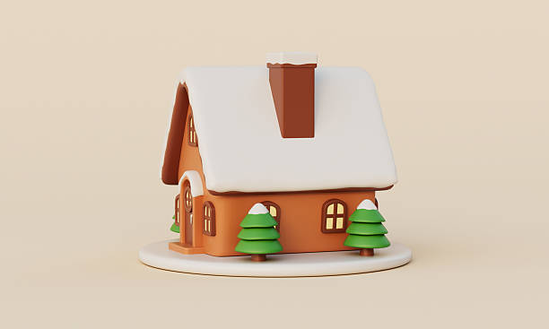 istock Cozy Winter Snowy House with Tree. 3D Rendering. 2250705728