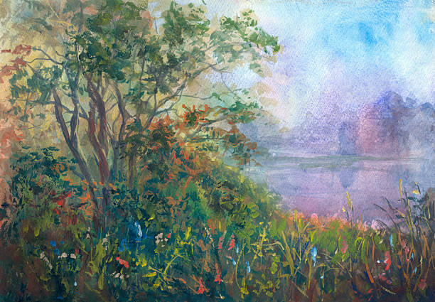 istock autumn morning at the lake, painting 2250706672