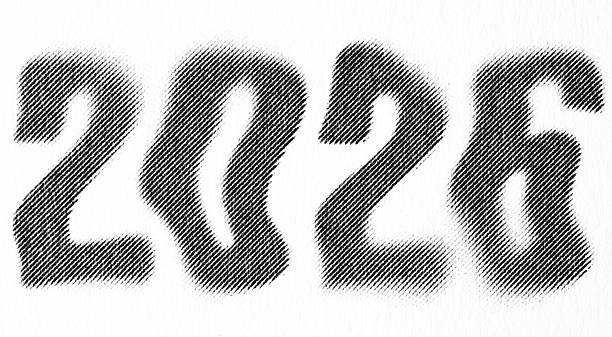 Macro Halftone 2026 Wavy Numerals on Textured Paper