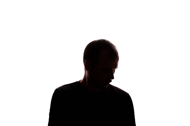 istock Sad man young unshaven business clothes silhouette - white background isolate 2250707998