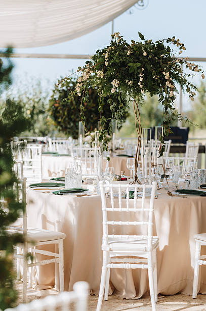 istock Wedding table with fresh flowers decoration. Forest / garden wedding 2250713297
