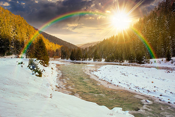 istock mountain river in winter at sunset 2250715265