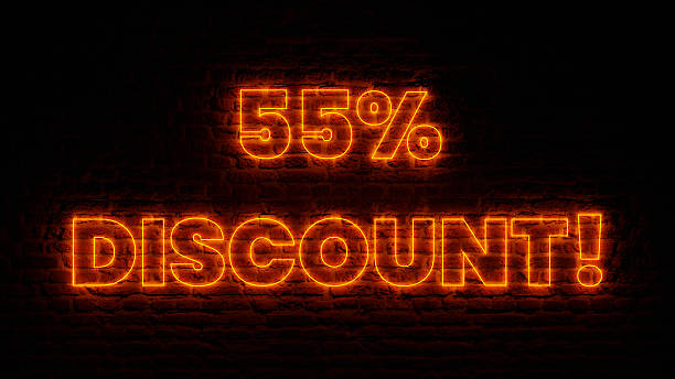 istock Neon 55 Percent Discount With Brick Background 2250717879
