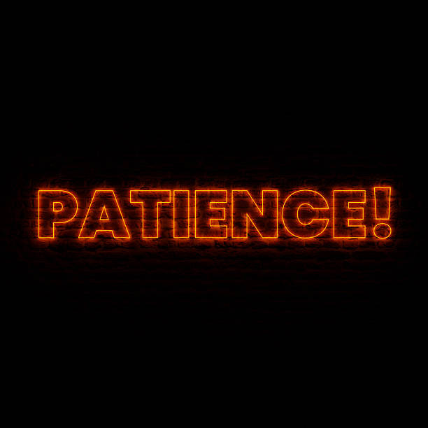 istock Neon PATIENCE With Dark Brick Background 2250718574