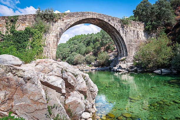 istock Imposing, high, historic, monumental Roman stone bridge structure. 2250724083