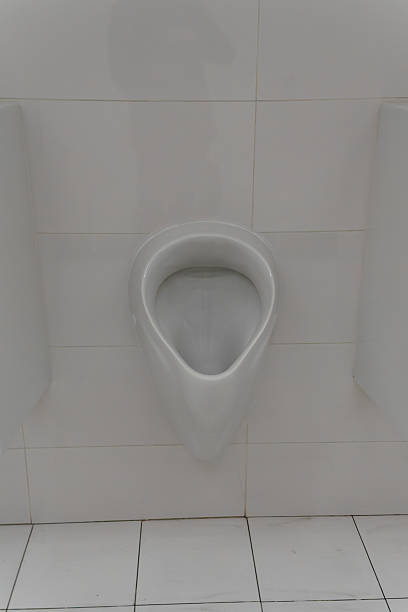 istock White ceramic urinal on tiled wall in public restroom. Minimalist restroom design with sleek urinal and sterile tiled surfaces in urban infrastructure 2250725859