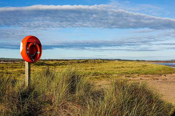 Along Druridge bay from high on the sand dunes on a bright summer morning.
