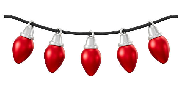 istock Red 3D string lights. Minimal festive hanging garland icon for holiday party. 2250732060
