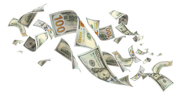 istock Flying hundred dollar bills swirling in dynamic motion, isolated on white background 2250732153