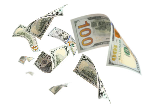 istock Flying hundred dollar bills swirling in dynamic motion, isolated on white background 2250732155