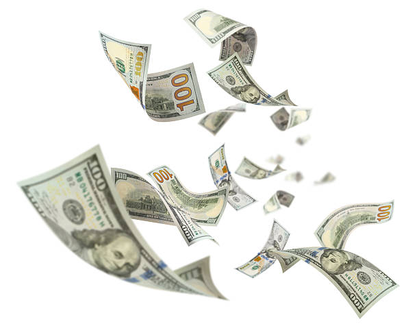 istock Flying hundred dollar bills swirling in dynamic motion, isolated on white background 2250732157
