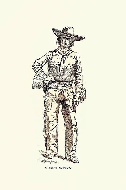 Texan cowboy, American Wild West, Sketch from Sheriff's work on a ranch by Theodore Roosevelt, 19th Century, Vintage illustration, 1880s