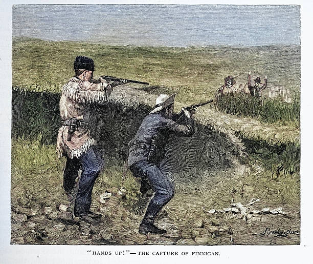 Capture of outlaws, American Wild West, Sketch from Sheriff's work on a ranch by Theodore Roosevelt, 19th Century, Vintage illustration, 1880s