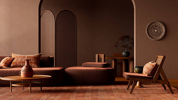 istock Refined organic modern negative-space layout featuring natural materials, sculptural details, and airy simplicity to create a tranquil, visually harmonious interior. 3D illustration 2250734711