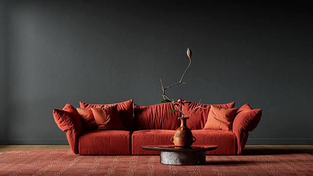 istock Dark moody negative space contemporary interior featuring warm soft lighting, elegant seating and calm spacious composition for refined modern living inspiration. 3D illustration 2250734949