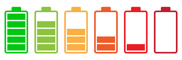 istock Battery Charge Level Indicator Set. Simple battery icons representing various charge levels, from full to empty, in vibrant colors. Ideal for energy, technology, or power related concepts. PNG. Vector 2250742184