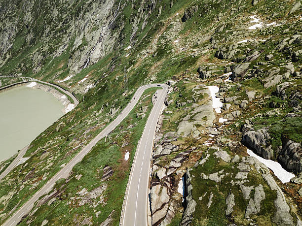 alpine winding road from above