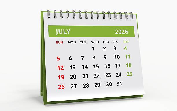 istock July 2026 Desktop Calendar Display on a White Background 2250743321
