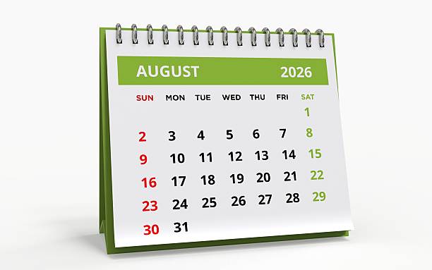 istock August 2026 Desktop Calendar Display on a White Background 2250743322