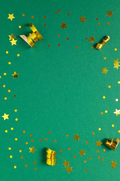 istock Golden confetti on color background, top view 2250743386
