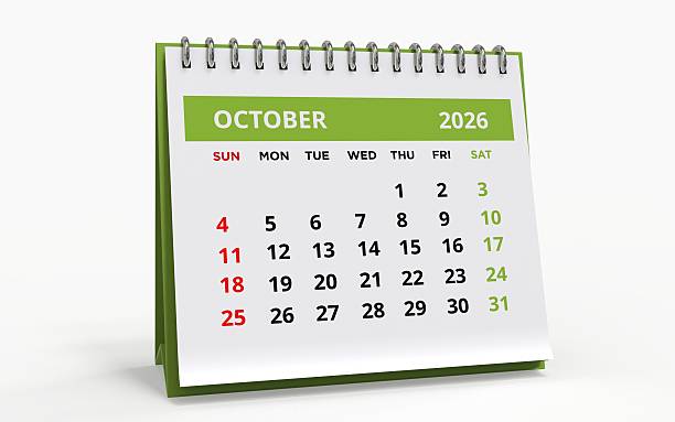 istock October 2026 Desktop Calendar Display on a White Background 2250744080
