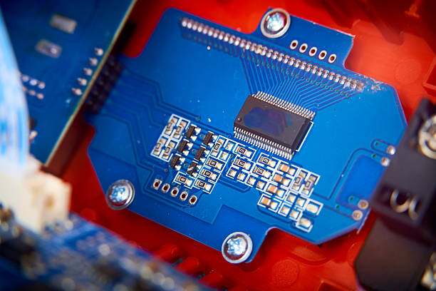 Close-up of electronic circuit board with electronic components. Technology background