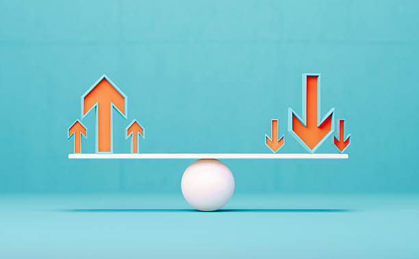 istock Orange Colored Arrows Over A White Seesaw Before Blue Background - Balance And Harmony Concept 2250754889