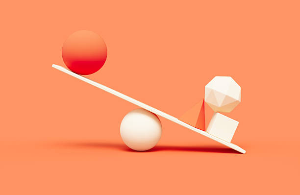 istock Orange And White Colored Geometric Objects Over A White Seesaw Before Orange Background - Balance And Harmony Concept 2250755199