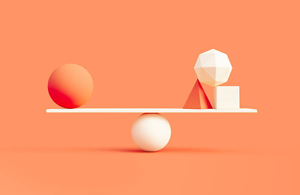 istock Orange And White Colored Geometric Objects Over A White Seesaw Before Orange Background - Balance And Harmony Concept 2250755228