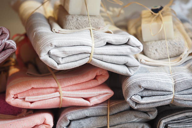 istock Soft textiles neatly arranged in a display for shoppers 2250758556