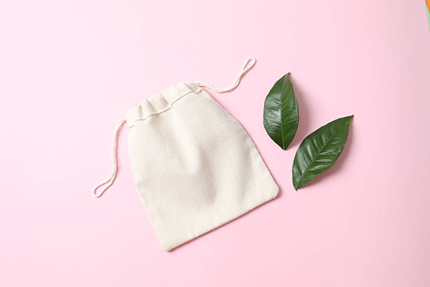 istock Small eco sack on color background. Top view. 2250765427