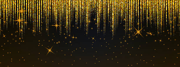 istock Gold confetti and sparkling stardust falling like rain through darkness, illuminated by glowing particles and shimmering golden lights for elegant events. 2250765746
