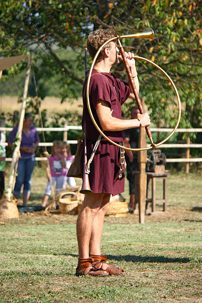 Zagreb, Croatia  September 11, 2011:  Cornu player during Roman show in Andautonia (todays Scitarjevo) near Zagreb, Croatia