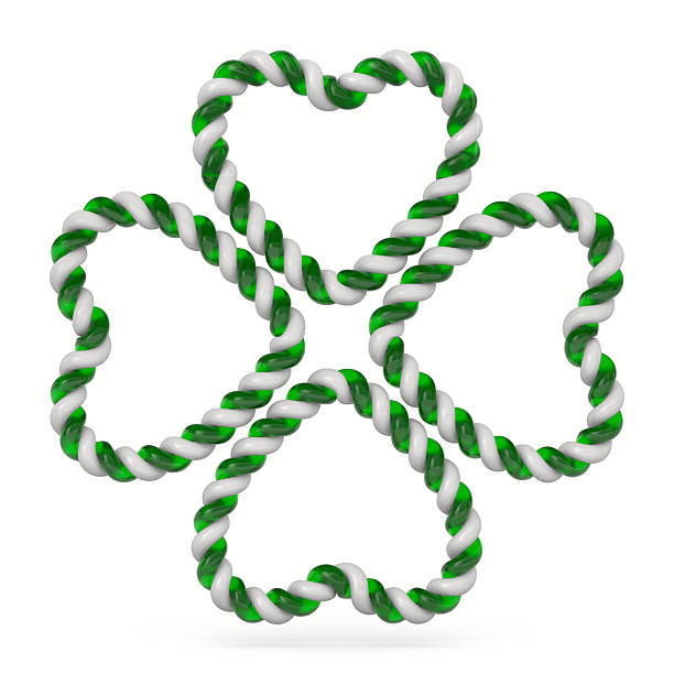 green clover from candy cane on white background. Isolated 3d illustration