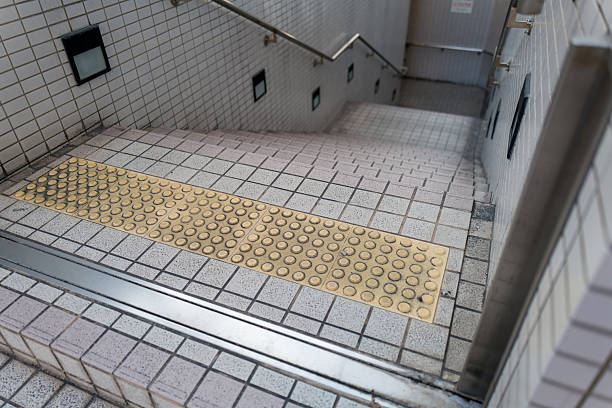 Safety Background with Yellow Tactile Blocks and Stairs