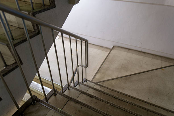 istock Minimal Staircase Texture with Metal Handrails 2250777751